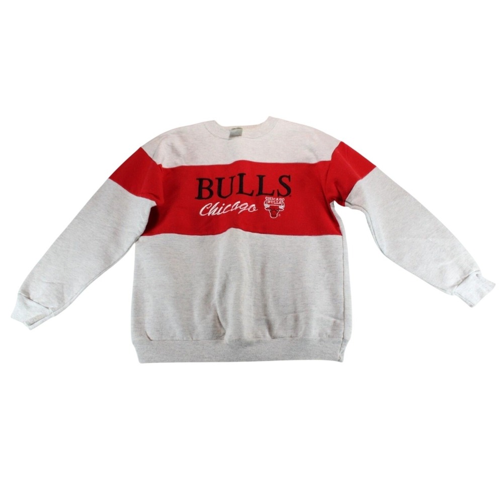 Vintage Competitor Chicago Bulls Sweatshirt Medium Gray Red Colorblock 90s NBA